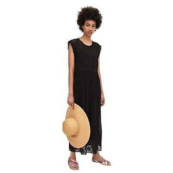 NWT Zara Sleeveless Embroidered Lace Midi Dress with Slip Black Women's Size S - Picture 1 of 7